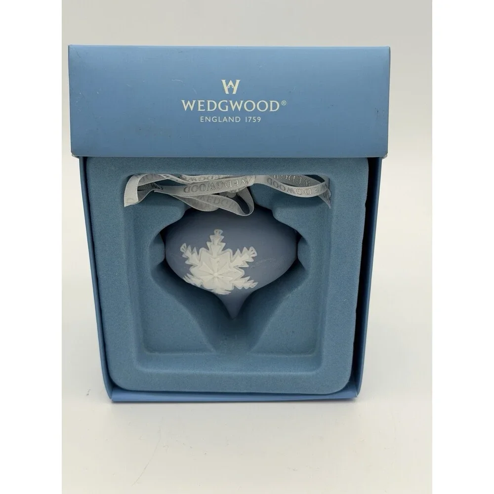 Wedgwood Jasperware Blue/White Teardrop Snowflake Christmas Ornament Boxed